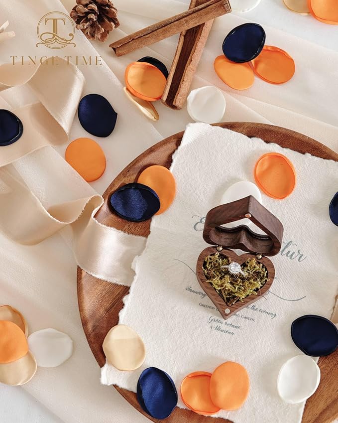 TINGE TIME 400pcs Silk Flower Petals for Wedding, Rose Petals for Decoration, Fake Flower Petals for Bridal Showers, Flower Girl Petals for Anniversaries and Parties (Burnt Orange & Navy Blue)