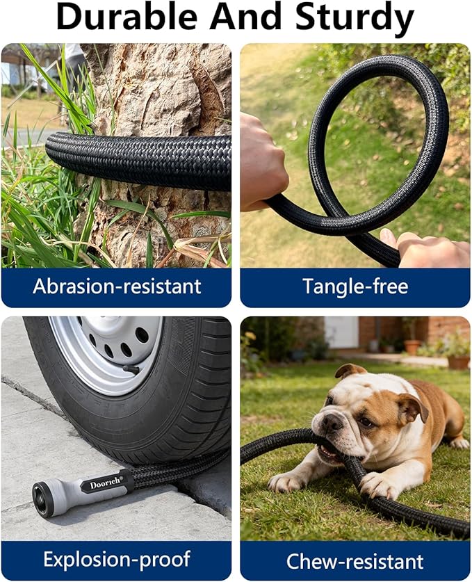 Garden Hose, Flexible Ultra Lightweight Durable, Kink-Free Water Hose with 10 Function Sprayer - Non-Shrinking, Easy to Store, All-Weather, High-Pressure, Black (25 FT)