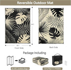 Waterproof Outdoor Rug 8x10 ft, Reversible Plastic Straw Mat with Leaf Pattern, Large Floor Mat for Patio, Camping, Picnic, Backyard RV, Deck, Black