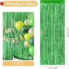 5 Pack Green Foil Curtain Backdrop 3.2ft x 9.8ft Metallic Tinsel Foil Fringe Curtains Streamer Photo Booth Backdrop for Birthday Party Engagement Bachelorette Party Decorations (Green)