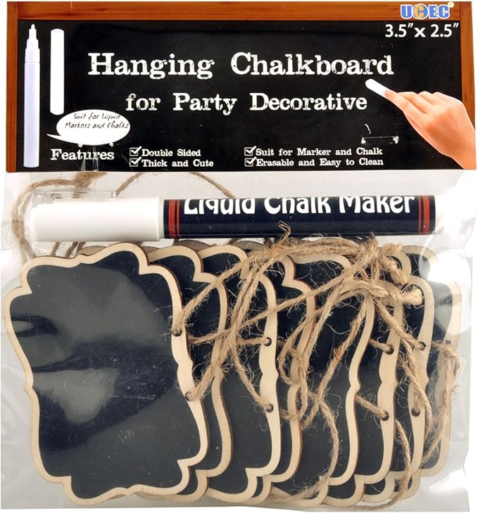 UCEC Mini Erasable Chalkboards, Double Sided Blackboard with Hanging String for Markers & Chalks, Message Board Signs, Food Labels, Wedding Parties, Pack of 12