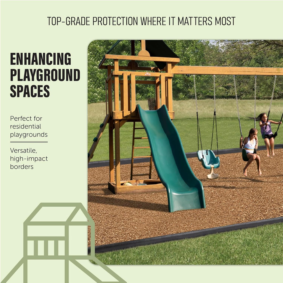 Playsafer 4' Flexible Interlocking Rubber Edging for Playgrounds (Black, 20 Pack)