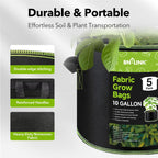 BN-LINK 5-Pack 10 Gallon Grow Bags, Heavy Duty Aeration Fabric Pots with Handles, Thickened Nonwoven Plant Bags for Vegetables, Flowers, Fruits