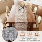 3 Pcs White Lace Table Runners 14 x 120 Inch Boho Rose Embroidered Floral Vintage Rustic Table Decoration for Wedding Party Bridal Shower Decorations