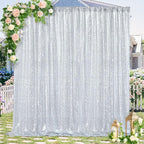 Silver Sequin Backdrop 7ft x 7ft Glitter Photo Booth Backdrop Curtains for Wedding Birthday Baby Shower Event