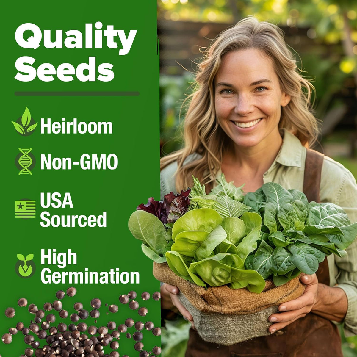 HOME GROWN 11,500+ Heirloom Lettuce Seeds - 10 Varieties Including Romaine, Buttercrunch, Iceberg, Kale & Spinach - Non-GMO USA Seeds for Planting Indoor, Outdoor & Hydroponic Gardens