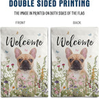 Floral French Bulldog Garden Flag Spring Summer Yard Flag Flower Dog Garden Flags for Outside Small Outdoor Welcome Flags 12x18 Double Sided