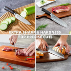 DELUXE 6 Pcs Kitchen Knife Sets, Powder Steel Forged Stainless Steel Knife Set with Block, Comes with Chef's, Santoku, Bread, Utility and Paring Knives, Ideal for All-Around Food Preparation