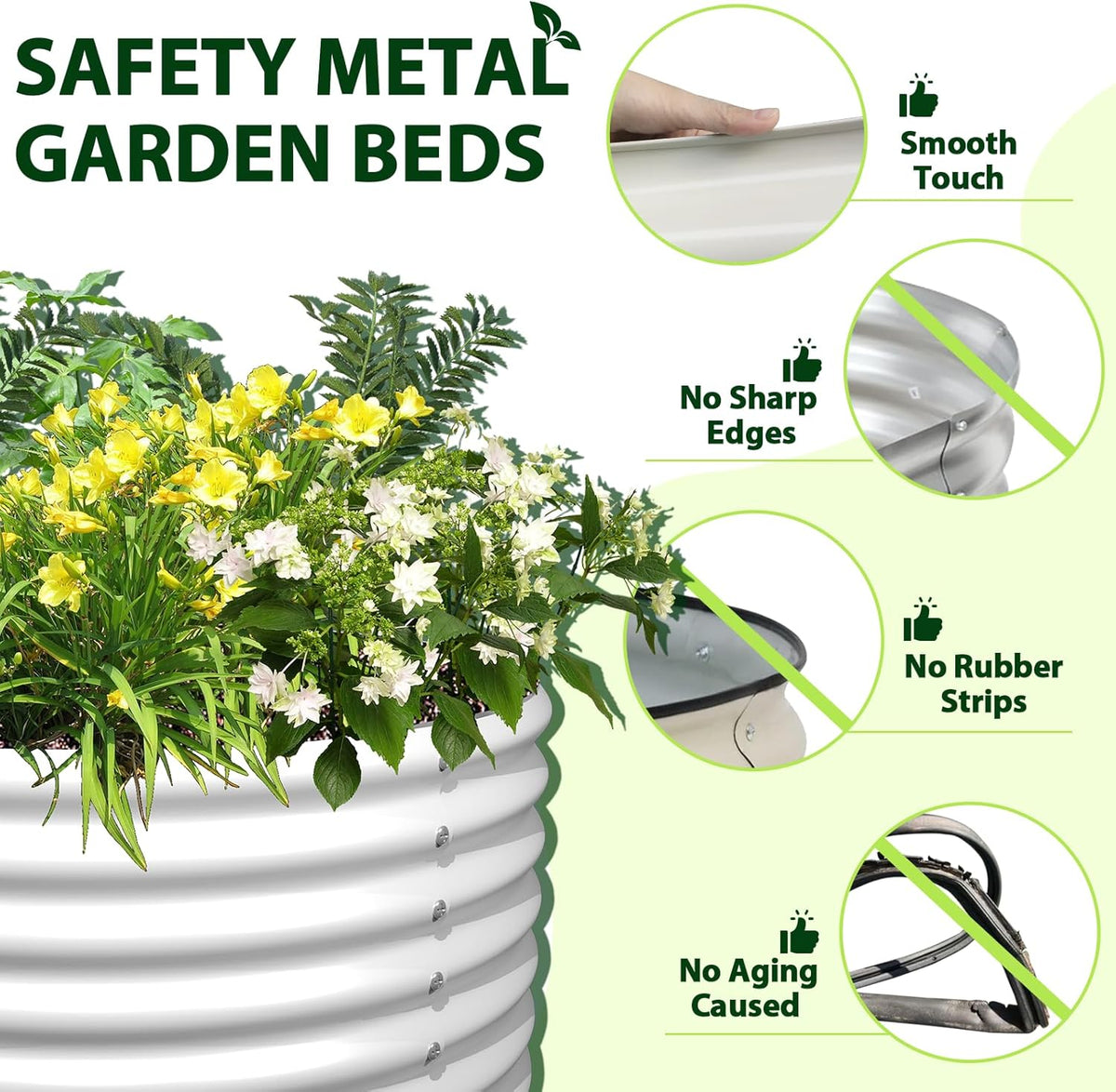 A ANLEOLIFE 6-Pack 4X4X1.5ft & 6X2X1.5ft Deep Root Galvanized Raised Garden Beds Outdoor for Planting Vegetables Flowers Herb, Antique White