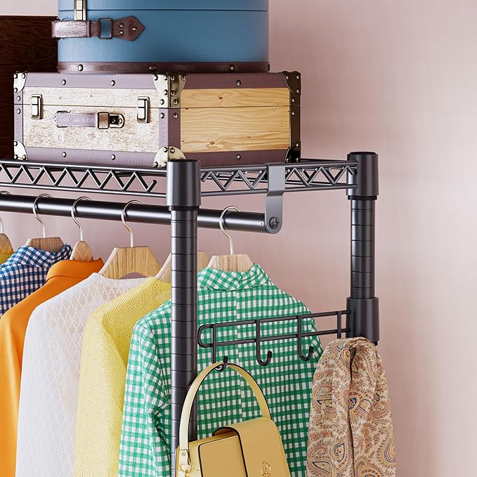 IZEUK Rolling Clothes Rack Heavy Duty, 3-Tier Garment Rack on Wheels for Hanging Clothes with 1 Rod, Metal Freestanding Adjustable Wardrobe Closet Organizer, 45.3" W x 15.7" D x 75.6" H, Black