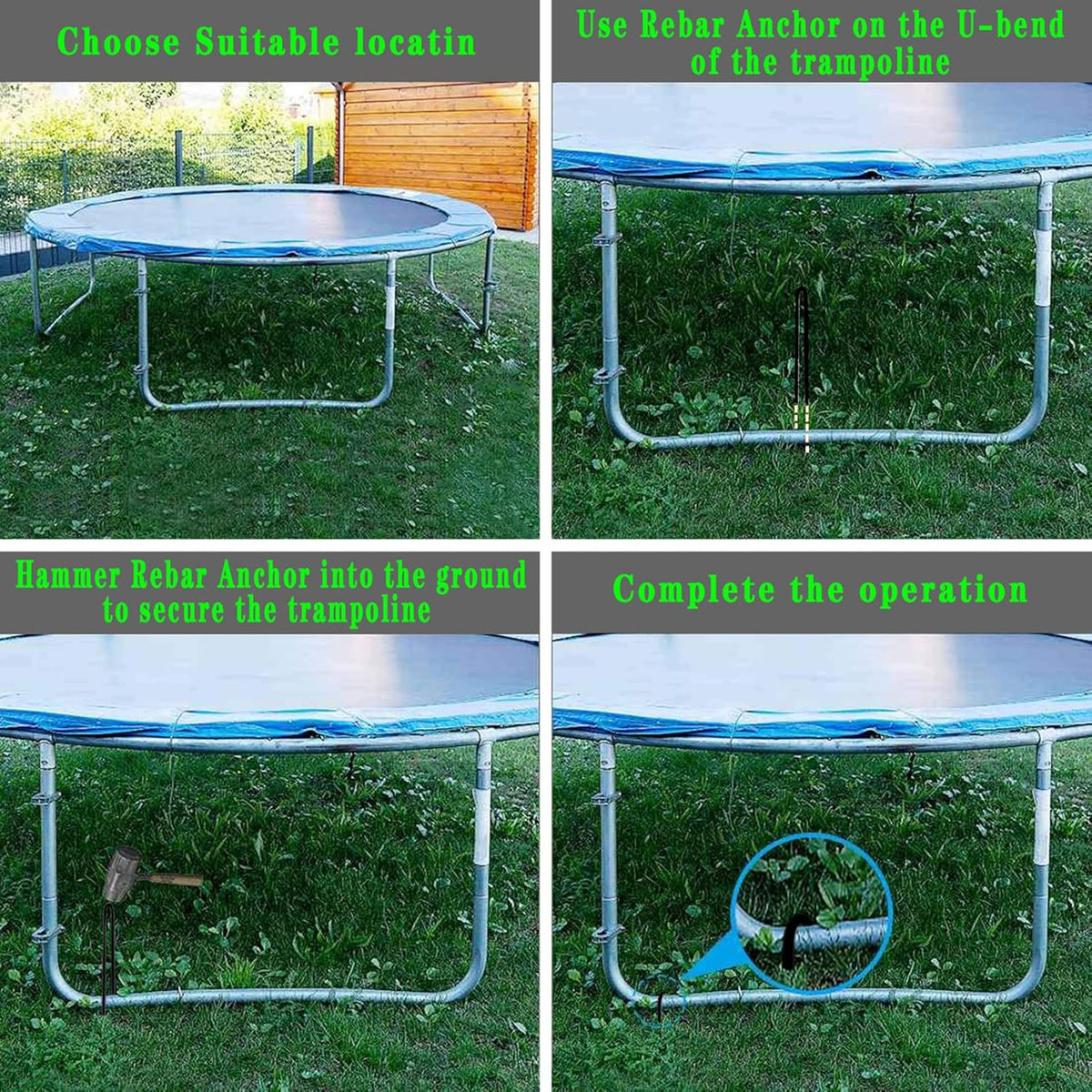 12-Inch Trampoline Wind Stakes, Extra Heavy Duty U Shaped Coated Rebar Stakes Safety Ground Anchors for Huge Garden Decoration (12)