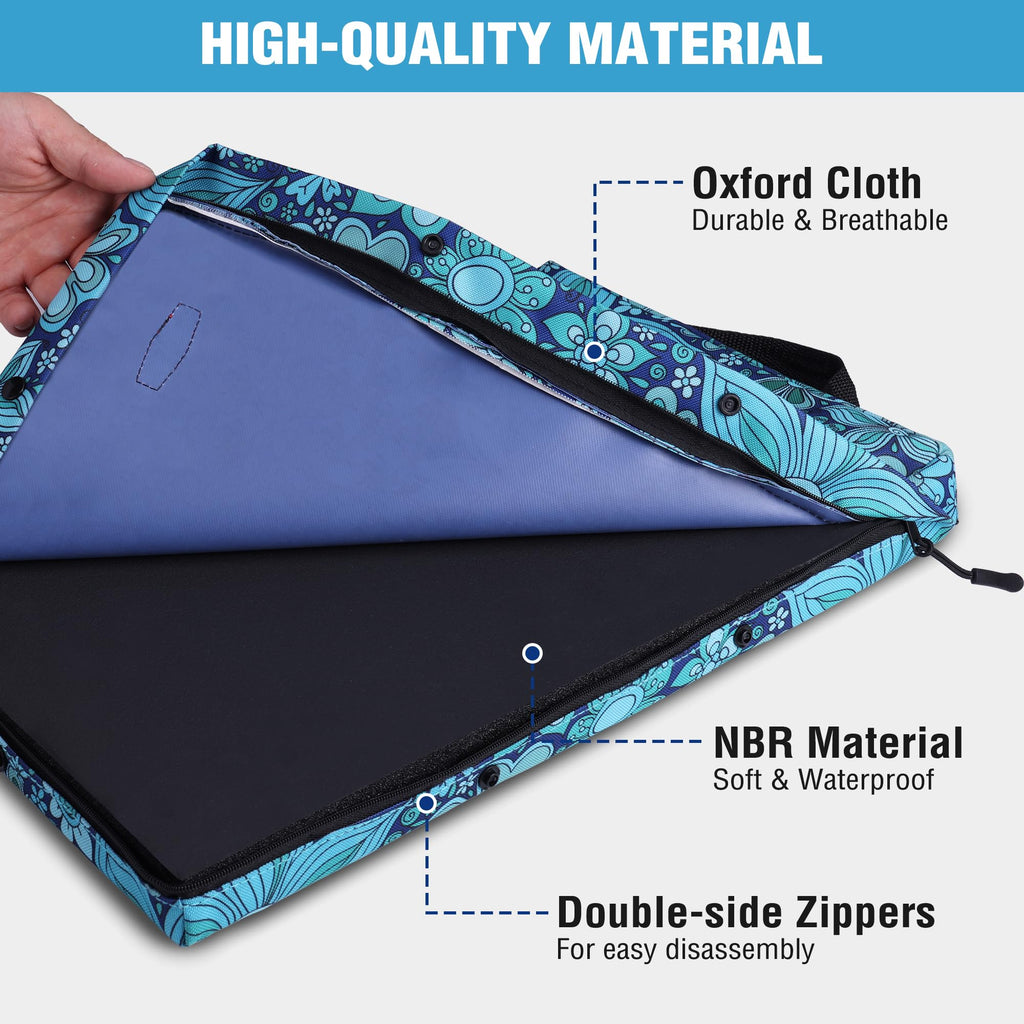 WORKPRO 17" Kneeling Pad with Removable Cover, Blue Floral Printing