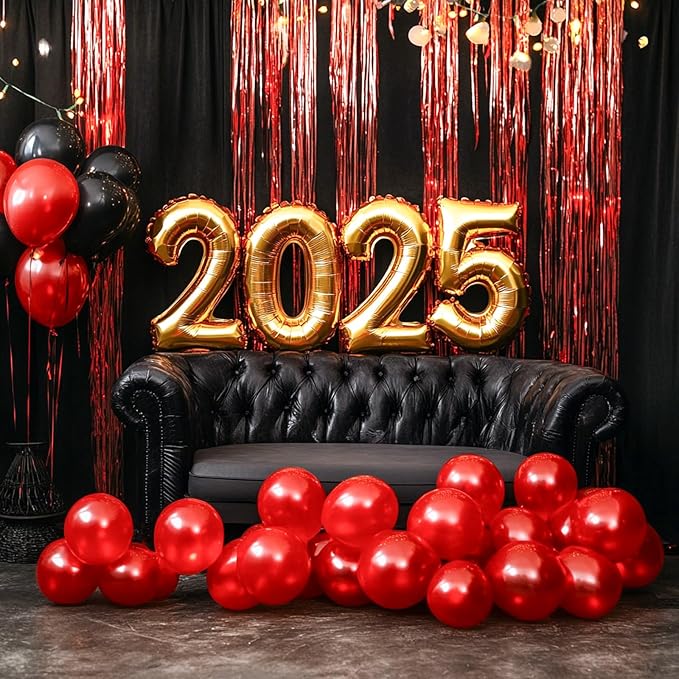PartyWoo Red Streamers Fringe Curtain Backdrop 3 pcs 8.2 ft Tinsel Foil Backdrop for Baby Shower Graduation Birthday Girls Mothers Day Casino Firefighter Red Carpet Cherry Theme Party Decorations