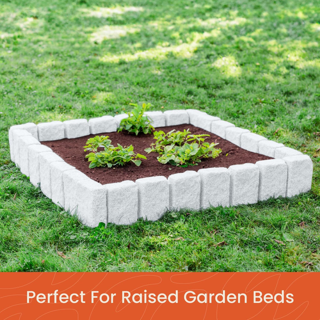 Beuta Landscape Edging | Garden Edging Border | Faux Stone Block XL for Lawn Edging, Flower Beds & Yard Edging – 40 Pack | Each Section Has 6 Blocks 48" L x 4" W x 9.5" H | 120 Spikes | Limewash