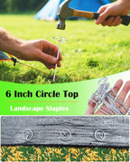 130 PCS Landscape Fabric Pins + Pick Hook, 6-Inch Galvanized Circle Top Landscape Staples - Steel Weed Barrier Stake, Grip Than U-Shape Yard Staples, Garden Stakes for Plant Cover, Lawn, Fence, Ground