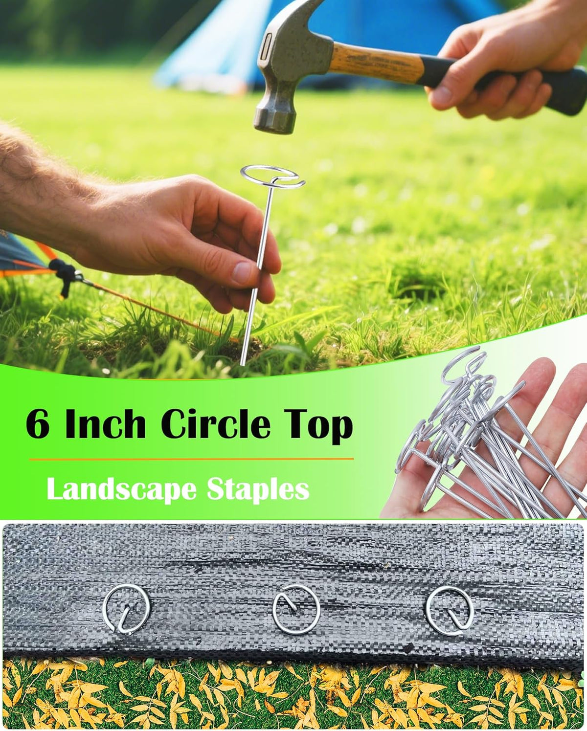 130 PCS Landscape Fabric Pins + Pick Hook, 6-Inch Galvanized Circle Top Landscape Staples - Steel Weed Barrier Stake, Grip Than U-Shape Yard Staples, Garden Stakes for Plant Cover, Lawn, Fence, Ground
