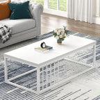 FOLUBAN White Coffee Table, Modern Rustic Wood and Metal Center Table, Industrial Rectangle Cocktail Tea Table for Living Room, White, 43.3 Inch