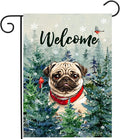 Welcome Winter Garden Flags Pug Garden Flag Cardinal Birds on Snowy Pine Tree Flag Dog Yard Flags for Outside 12x18 Double Sided Christmas Decorative Lawn Flags