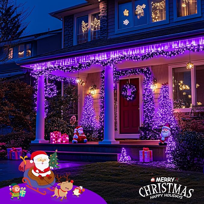JMEXSUSS Connectable Purple Lights Indoor, 150 LED 8 Modes Halloween String Lights Outdoor Waterproof, 59FT Purple Halloween Light for Party Bedroom Tree Christmas Decorations