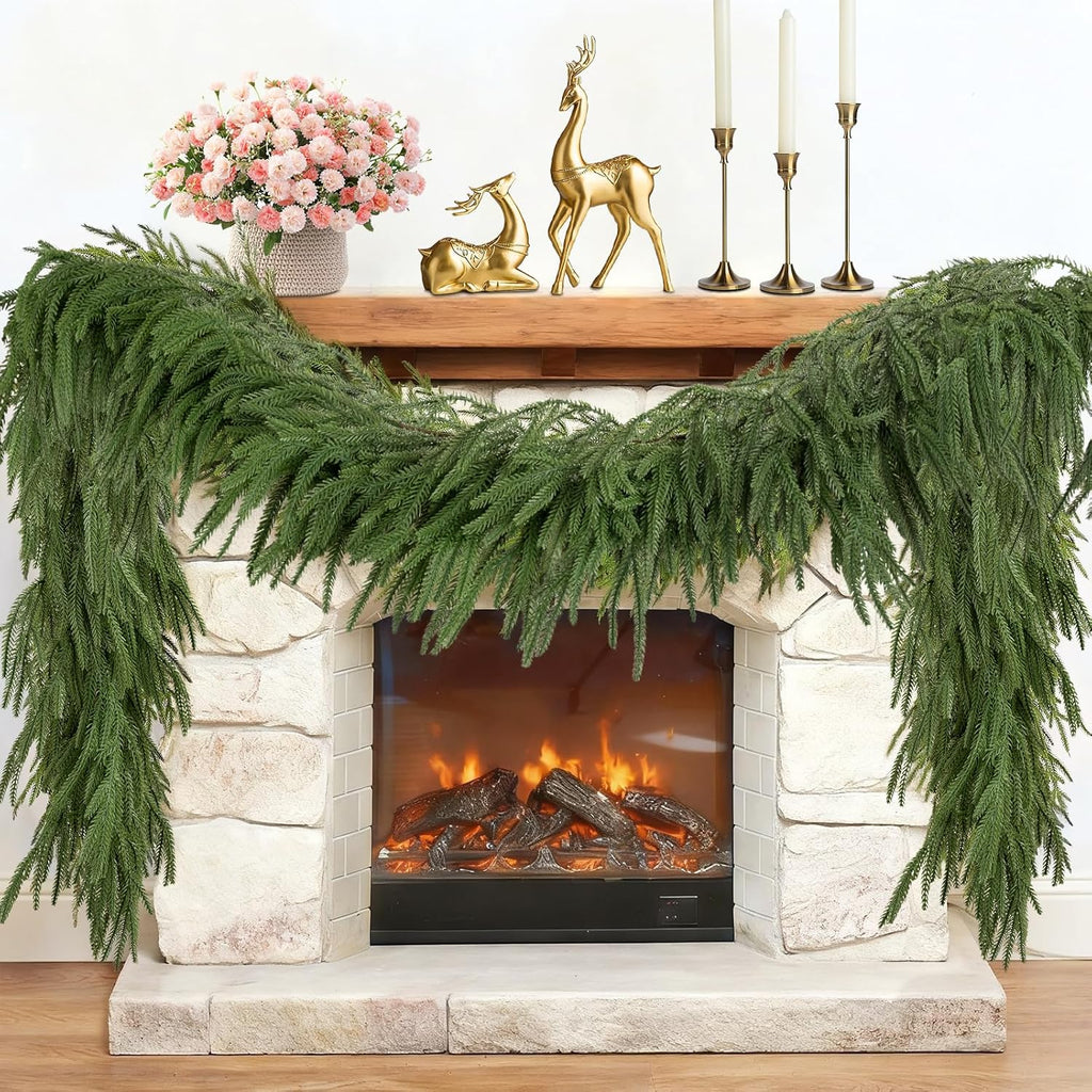 5FT Bendable Christmas Garlands Norfolk Pine Garland Real Touch, Artificial Greenery Garland for Fireplace, Mantle, Table, Stairs, Indoor Outdoor Christmas Decoration(1PCS)