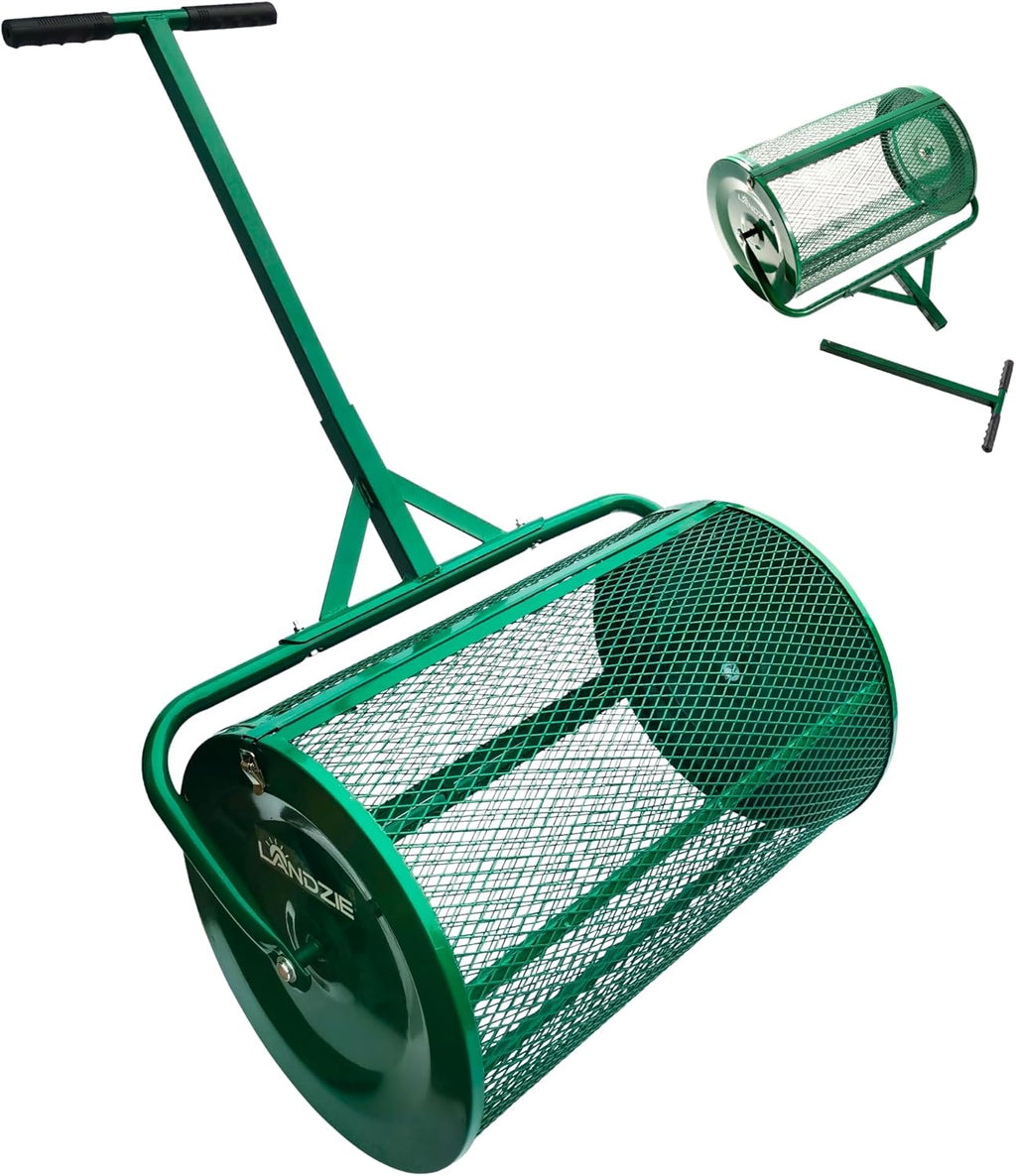 LANDZIE - The Original 24 Inch Compost and Peat Moss Spreader Roller - Top Soil, Sand, Manure, Mulch, Top Dressing Lawn and Garden Spreader