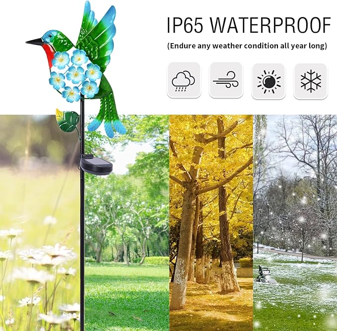 Solar Lights Outdoor Decorative Metal Solar Hummingbird Waterproof LED Metal Waterproof Garden Stake Lights for Walkway Pathway Lawn Patio Yard Decorations