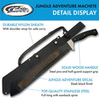SZCO Supplies 25” Black Wood Handle Heavy Duty Saw Back Jungle Cleaver Machete With Sheath
