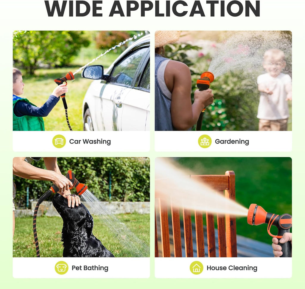 Giraffe Tools Garden Hose 75FT 1/2” Non-Expandable Lightweight Flexible Water Hoses Burst 600 psi with 9 Spray Function Nozzle Heavy Duty Hose