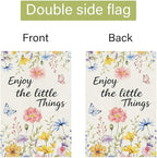 Louise Maelys Spring House Flag Enjoy The Little Things Butterfly Watercolor Flower Double Sided 28X40 Inch Floral Seasonal Welcome Small Burlap Holiday Yard Sign Outdoor Decor