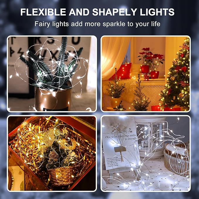 Aogist 24 Pack Fairy Lights 3 Modes 7ft 20 LED Waterproof,Battery Operated Silver Wire Firefly Starry Moon Mini String Lights for Mason Jars Christmas DIY Crafts Party Bedroom,Cool White&Warm White