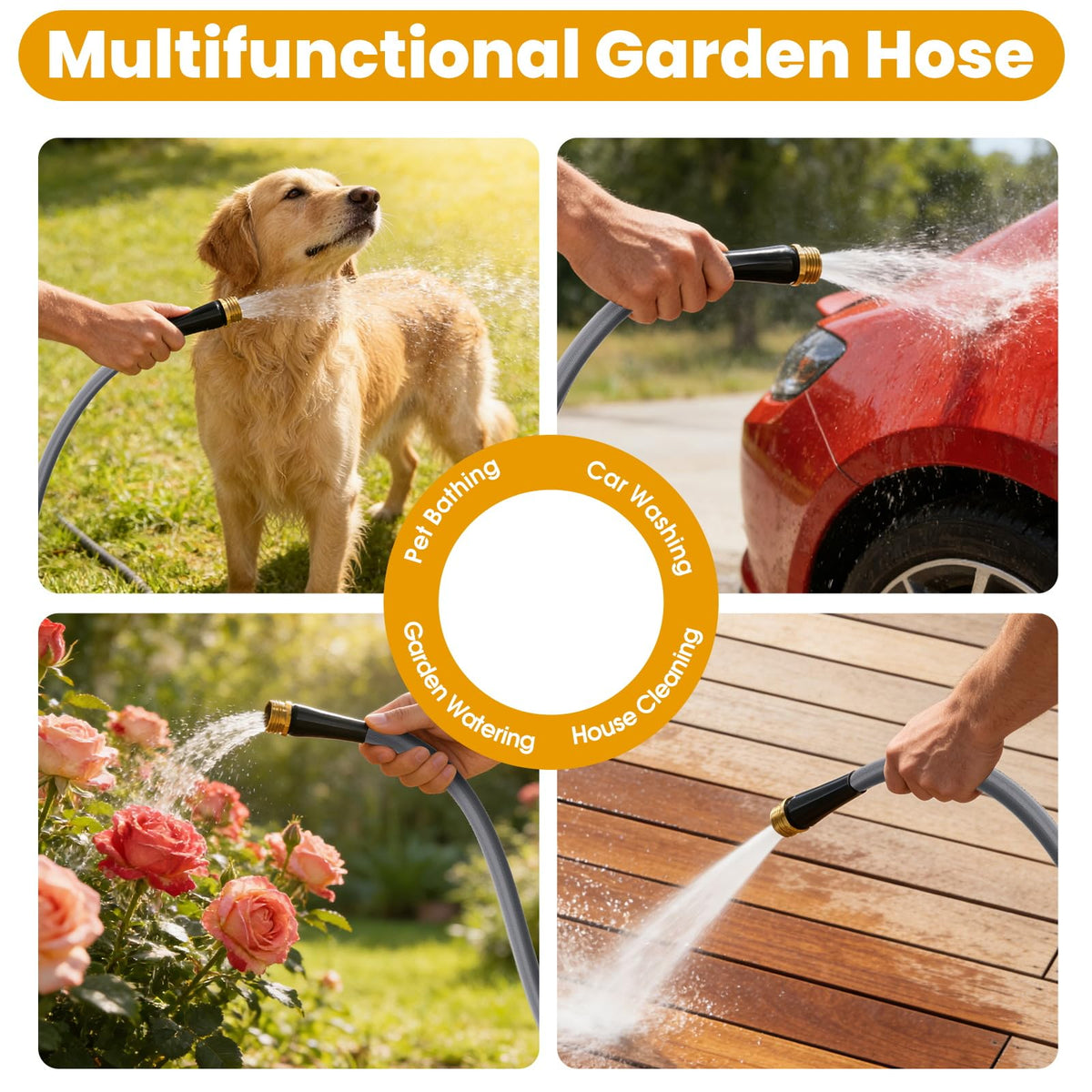 Garden Hose 50 FT, Non-Expanding Water Hose, Ultra-Light & Flexible, Burst-Resistant, Kink-Free, High-Pressure Garden Hose All-Weather Use for Lawns, Gardens, and Outdoor Cleaning