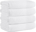 Microfiber Waffle Bath Towels, 4 Pieces, Soft, Absorbent, Fast Drying, Lint Free (White)