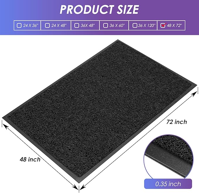 Kuyal Door Mat, 4'x6' Indoor Outdoor Entrance Mat to Trap Dirt and Moisture, Non Slip Waterproof Outdoor Mats, Commercial Floor Inside Outside Entrance, Heavy Duty Durable Welcome Mats, Black