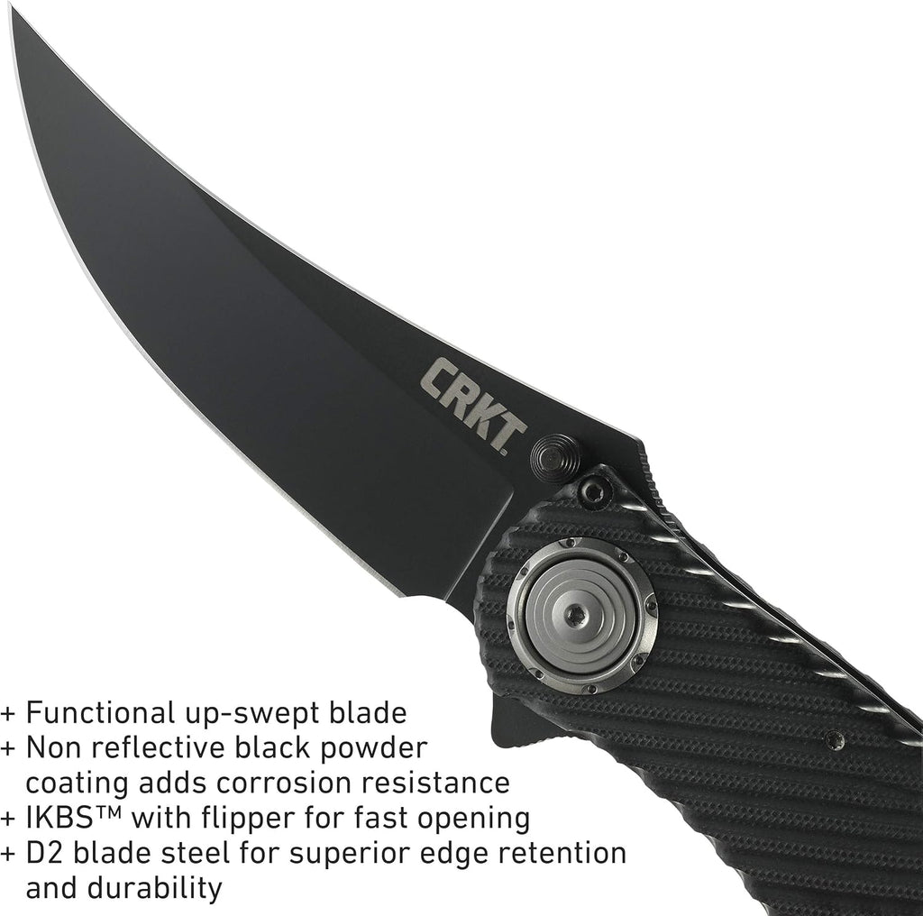 CRKT Clever Girl Folding Pocket Knife: Heavy Duty Everyday Carry, Black Blade, Flipper Open, Deadbolt Button Lock, IKBS Ball Bearing Pivot, G10 Handle 2640