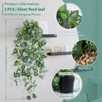 LOYWREE 39-in Long Fake Hanging Plant with Pot Faux Pothos Artificial Potted Plants Small Faux Ivy Vine Plant for Indoor Outdoor Aesthetic Office Living Room Shelf Decor (Black Pot)