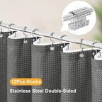 3 in 1 Extra Long Charcoal Grey Shower Curtain Set-72 W x 84 H, Modern Waffle and PEVA Liner Set with 12 Stainless Steel Hooks, Waterproof Fabric for Bathroom
