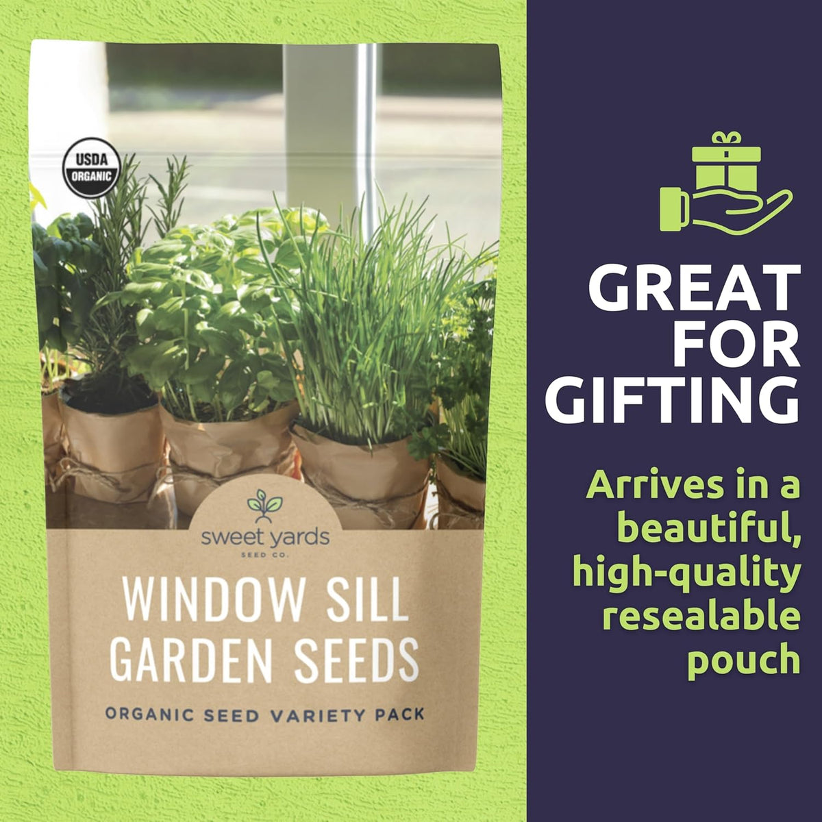 Organic Window Sill Seeds Variety Pack - 10 Individual Packs - 2025 Season - Basil, Cilantro, Pink Beauty Radish and More! for Indoor & Outdoor Planting (Non-GMO, Certified Organic)