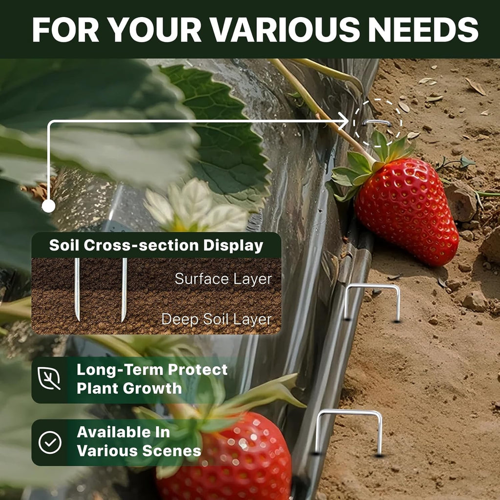 Landscape Staples 4 inch Stakes for Gardening 50 Pack Galvanized Garden Staples for drip Irrigation Landscape Fabric pins Updated Heavy-Duty Weed Barrier Fabric Lawn Outdoor Projects