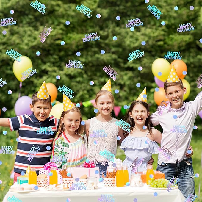 MARFOREVER Iridescent Happy Birthday Confetti, Birthday Party Confetti Metallic Foil Sprinkles Confetti Table Scatter for Kids Adult Party Baby Shower Decorations