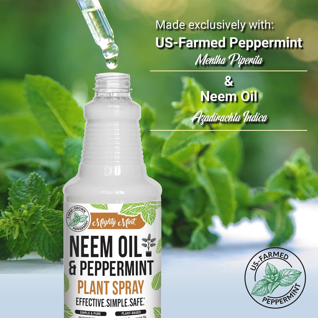Mighty Mint Neem Oil & Peppermint Plant Nutrient Spray – Natural Leaf Shine for Indoor & Outdoor Use – Plant-Based Formula for Stronger, Healthy Plants - 16 oz