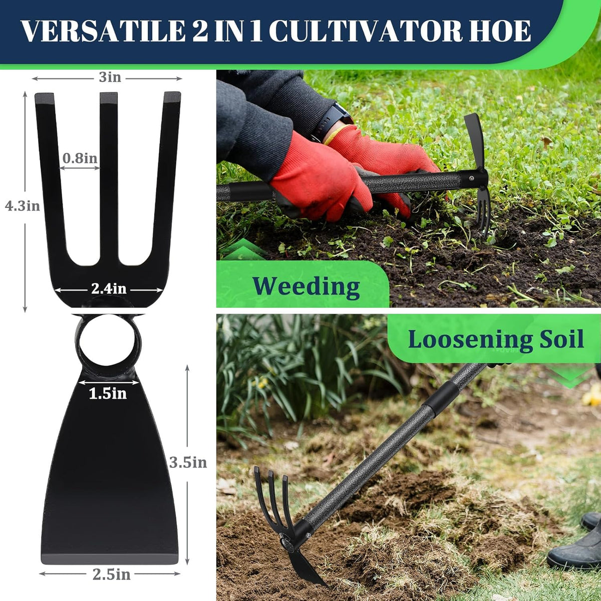Multi-Purpose Garden Hoe Tool – Heavy Duty Adjustable (16"-45") with Ergonomic Handle, Anti-Rust Coated Steel, for Weeding, Digging, Cultivating – Lawn, Farm, Outdoor Use