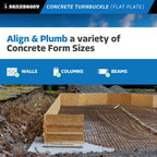 Sandbaggy Concrete Turnbuckle Form Aligner with 5" x 3" Flat Plate (35" - 37.5" Length) - Rust Resistant Steel - Adjustable Wall Brace - Aligns & Plumbs Form Walls, Columns, or Beams (35 inches, 10)