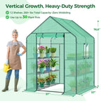 Ohuhu Greenhouse for Outdoors with Screen Windows, 57 x 57 x 76'' Walk in Plant Greenhouses Heavy Duty with Durable PE Cover, 3 Tiers 12 Shelves Stands Plastic Portable Green House with Shelf Clips