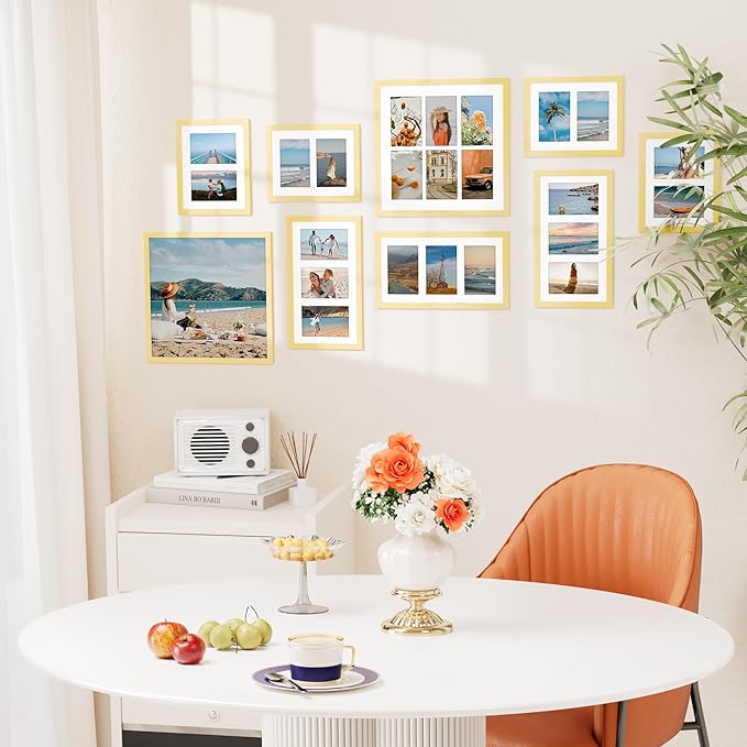 Vittanly 11x14 Collage Picture Frame, Displays 5Pcs 4x6 Pictures with Mat, Picture Frames Collage Wall Decor, Gold, 1 Pack