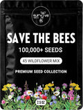 Package of 100,000 Wildflower Seeds - Save The Bees Wild Flower Seeds Collection - 45 Varieties of Pure Non-GMO Flower Seeds for Planting Including Milkweed, Poppy, and Lupine