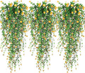 Artificial Hanging Flowers, 3 Pcs Fake Hanging Plants Artificial Vines for Outdoors, Fake Ivy Vine UV Resistant No Fade Faux Plants for Indoor Outside Garden Patio Yard Greenery Decoration (Yellow)