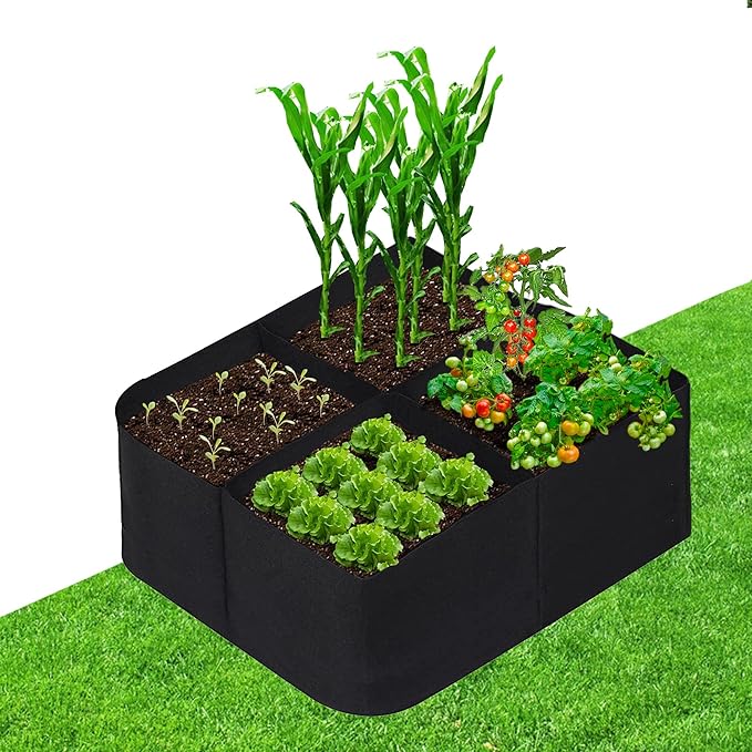 CJGQ Fabric Raised Garden Beds Outdoor, 2X2 Ft 4 Grids Plant Grow Bags,Vegetables Planter Raised Bed for Growing Potatoes Flowers, Square Plant Growing Container Bags for Outdoor Indoor
