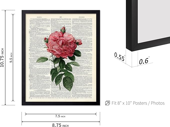 Poster Master Dictionary Art Poster - Pink Roses Print - Flower Art - Floral Art - Gift for Him, Her & Florist - Minimal Decor for Living Room, Bedroom, Dorm or Flower Shop, 8x10 Black Framed