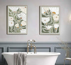 2 Pcs Boho Wildflowers Canvas Wall Art Green Bohemia Abstract Floral Botanical Painting Picture Wall Decor Poster Print Artwork for Living Room Bedroom Bathroom Home Decoration Unframed