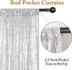 ShinyBeauty Silver Sequin Backdrop 2 Pieces, Photograph Background 7FTx7FT Shiny Gray Backdrop Curtains Panels Sparkly Backdrops Glitter Drapes for Weddding,Parties,Studio,Photo Decor（14FTx7FT）